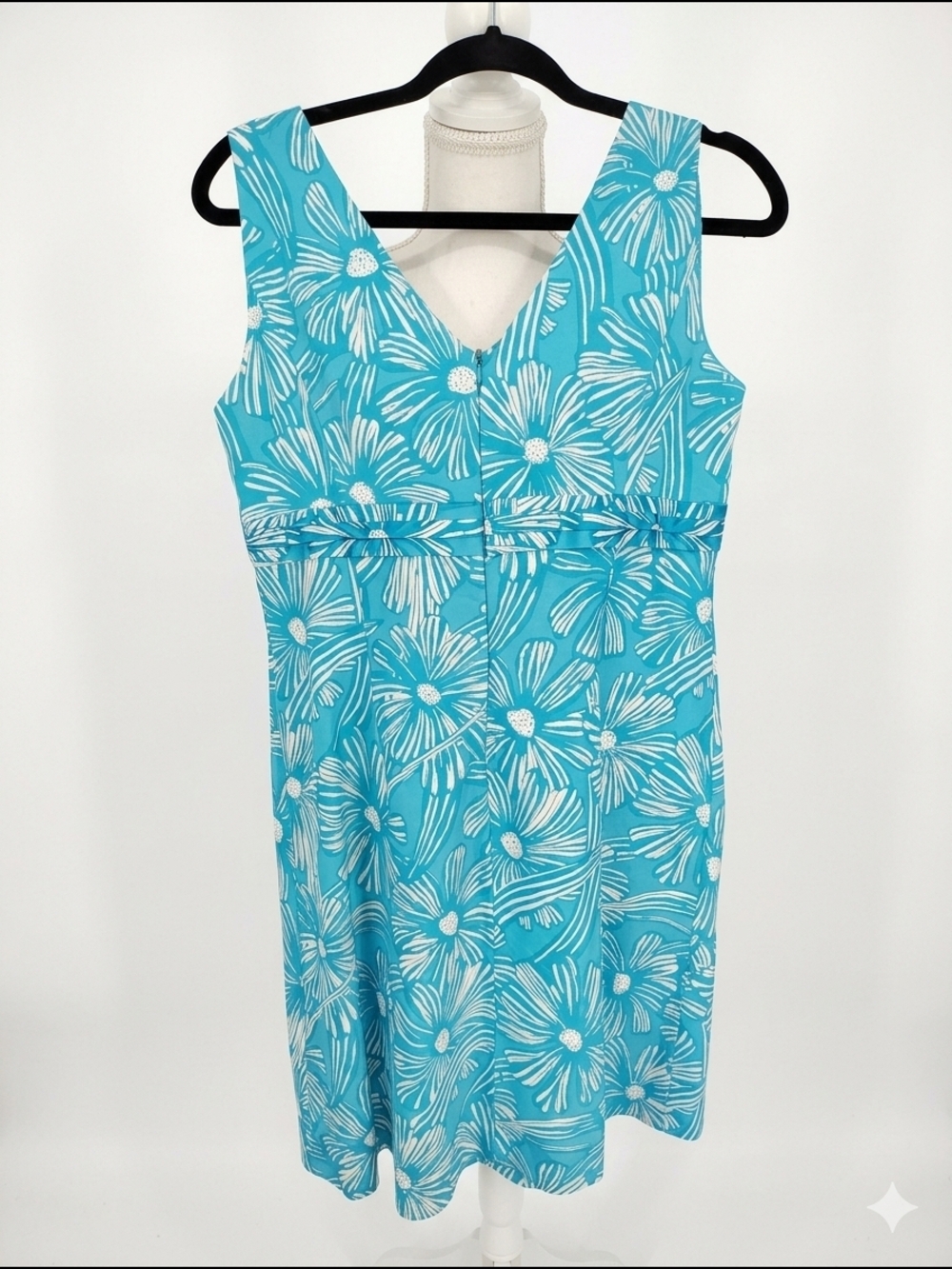 Donna‎ Ricco Size 14 Turquoise Floral V-Neck Sleeveless Dress